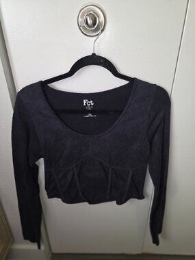 Women's Black and Grey Crop-top